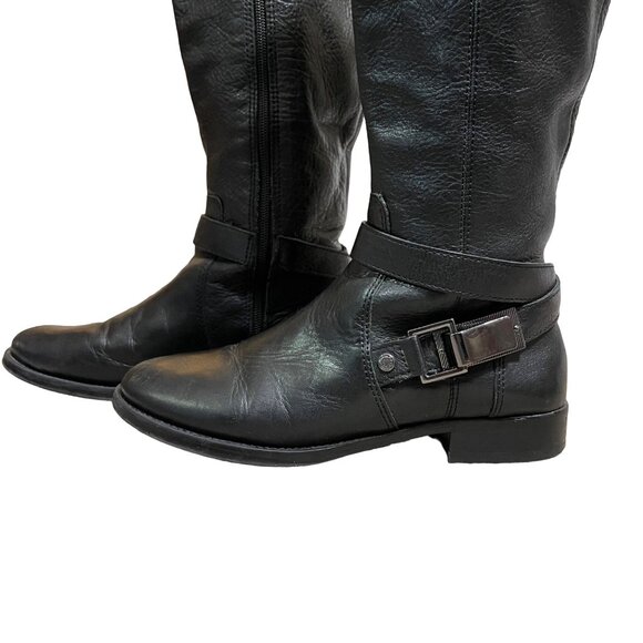 Arturo Chiang Women's Boots Black Leather Chrome Buckle Straps Riding  Size 7.5W - Picture 2 of 11
